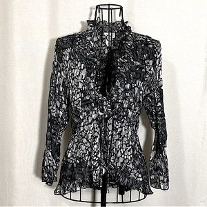 KIM ROGERS Sheer Ruffled Open Tie Blouse